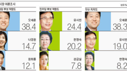 오세훈 38% 유시민 19%, 한명숙·강금실 34위