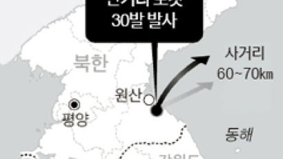 북한, 6일 만에 또 … 단거리 로켓 30발 동해로 발사