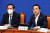 우상호 민주당 비대위원장과 박홍근 원내대표가 12일 비대위 회의를 하고 있다. [연합뉴스]